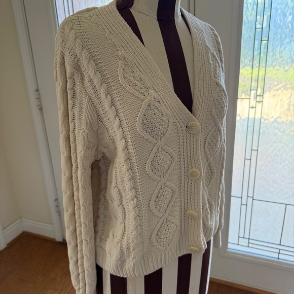 Hazel Moon Cable Knit Button Cardigan Sweater Women's Sz Small Cream Cottagecore - Picture 3 of 10